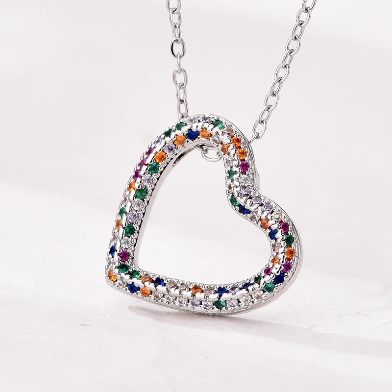 Fashion Classic Heart Zincon Pendant Necklace For Women Stainless Steel Chain Vintage Choker Necklace Female Daily Jewelry Gift