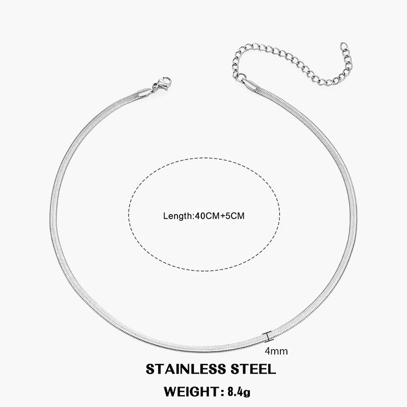 Hot Classic Unisex Flat Snake Chain Choker Necklace For Women Stainless Steel Herringbone Gold Silver Color Fashion Jewelry Gift