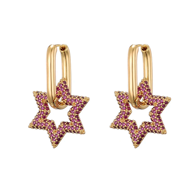 LOVBEAFAS Trendy Star Gold Color Geometric Hoop Earrings For Women Zircon Female Drop Earrings Engagement Elegant Brand Jewelry
