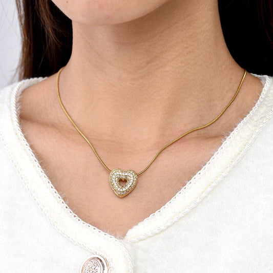 Trendy Luxury Zirconia Love Heart Pendant Necklace For Women Stainless Steel Round Chain Choker Necklace Female Jewelry Gift
