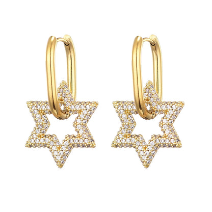 LOVBEAFAS New Star Round Stainless Steel Hoop Earrings For Women Cubic Zirconia Geometric Gold Color Wedding Elegant Jewelry