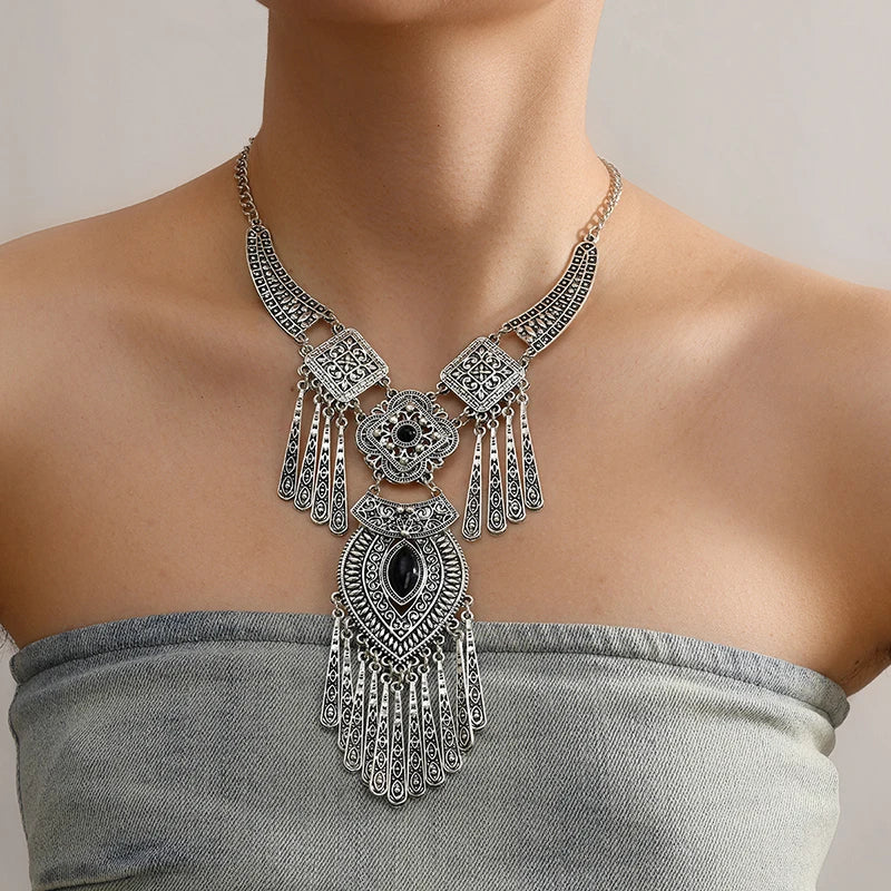 LOVBEAFAS Fashion Bohemian Choker Collar Necklace Vintage Tassel Statement Maxi Long Necklace For Women Collier Femme Jewelry