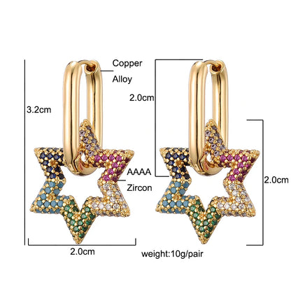 LOVBEAFAS Trendy Star Gold Color Geometric Hoop Earrings For Women Zircon Female Drop Earrings Engagement Elegant Brand Jewelry