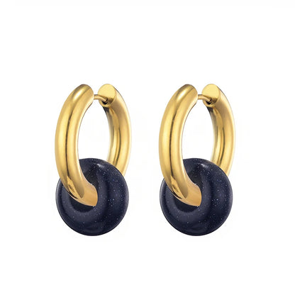 Classic Fashion Natural Stone Round Bead Hoop Earrings Woman Turquoises 3.0mm Thick Stainless Steel Ear Buckle Earrings Jewelry