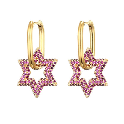 LOVBEAFAS New Star Round Stainless Steel Hoop Earrings For Women Cubic Zirconia Geometric Gold Color Wedding Elegant Jewelry