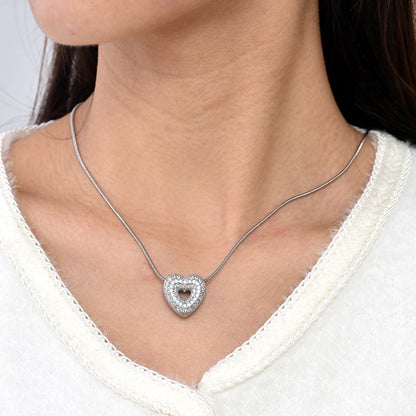 Trendy Luxury Zirconia Love Heart Pendant Necklace For Women Stainless Steel Round Chain Choker Necklace Female Jewelry Gift