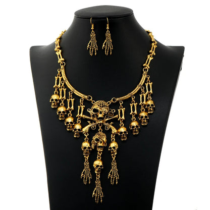 Classic Punk Skull Pirate Skeleton Jewelry Sets For Women Men Halloween Gothic Biker Statement Choker Necklace Vintage Earrings