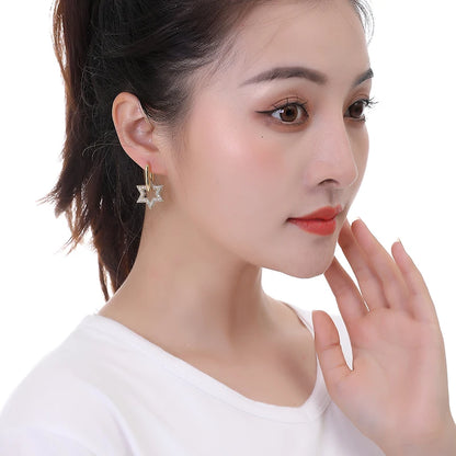 LOVBEAFAS Trendy Star Gold Color Geometric Hoop Earrings For Women Zircon Female Drop Earrings Engagement Elegant Brand Jewelry
