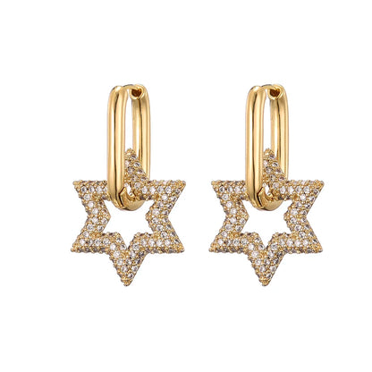 LOVBEAFAS Trendy Star Gold Color Geometric Hoop Earrings For Women Zircon Female Drop Earrings Engagement Elegant Brand Jewelry
