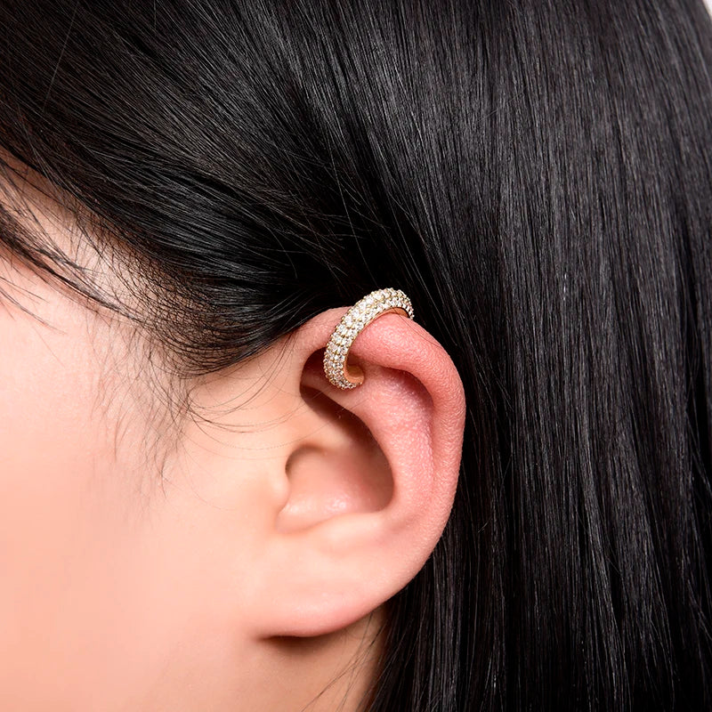 IPC Round C Shape Cartilage Clip Earrings For Women Fake No Pierced Earrings AAAA Zirconia Geometric Jewelry Gold Silver Color