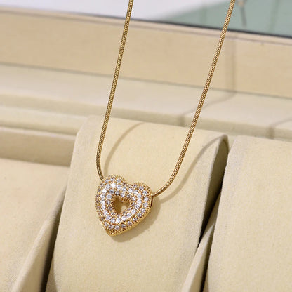 Trendy Luxury Zirconia Love Heart Pendant Necklace For Women Stainless Steel Round Chain Choker Necklace Female Jewelry Gift