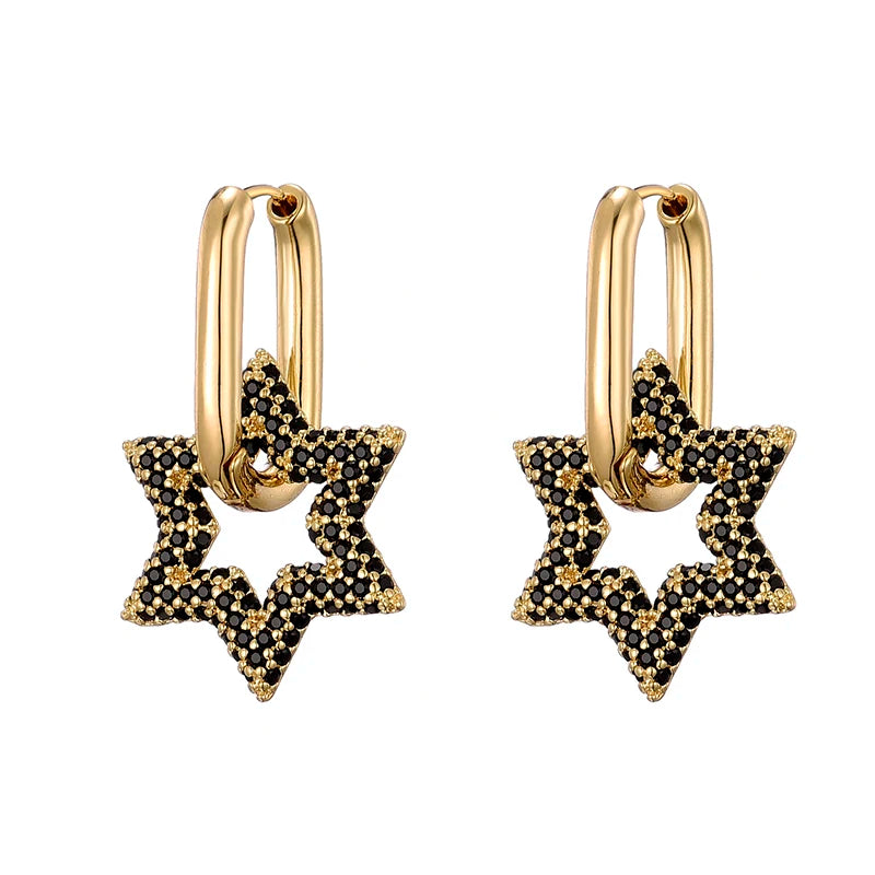 LOVBEAFAS Trendy Star Gold Color Geometric Hoop Earrings For Women Zircon Female Drop Earrings Engagement Elegant Brand Jewelry