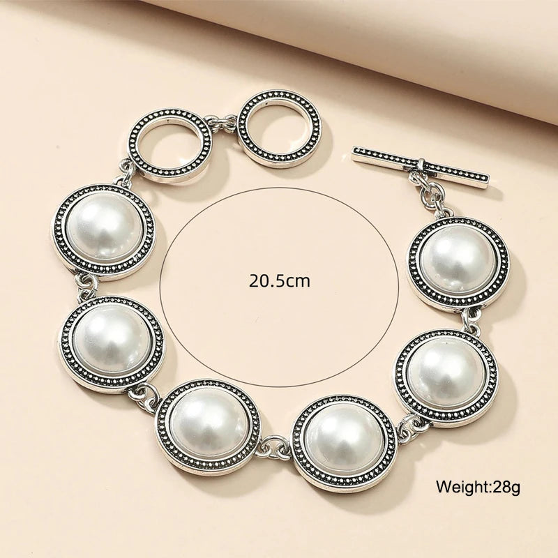 Fashion Boho Vintage Round Pearl Bracelets Bangles For Women Blue Red Black Bead Vintage Bohemian Adjustable Bracelet Jewelry