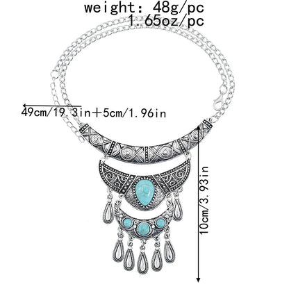 Multilayer Bohemian Drop Tassel Statement Necklace For Women Carved Eye Vintage Ethnic Long Chain Pendant Necklace Collier Femme