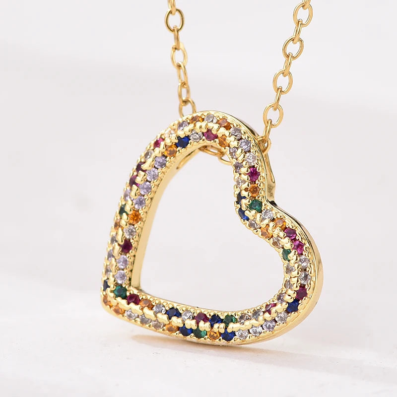 Fashion Classic Heart Zincon Pendant Necklace For Women Stainless Steel Chain Vintage Choker Necklace Female Daily Jewelry Gift