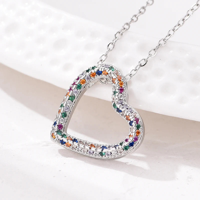 Fashion Classic Heart Zincon Pendant Necklace For Women Stainless Steel Chain Vintage Choker Necklace Female Daily Jewelry Gift