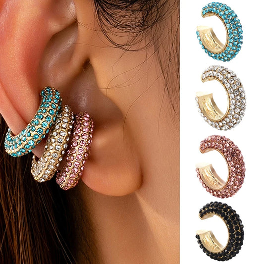 Fashion C Shape Round Cartilage Clip Earrings For Women Fake No Pierced Earrings Crystal Rhinestone Geometric Jewelry Gold Color