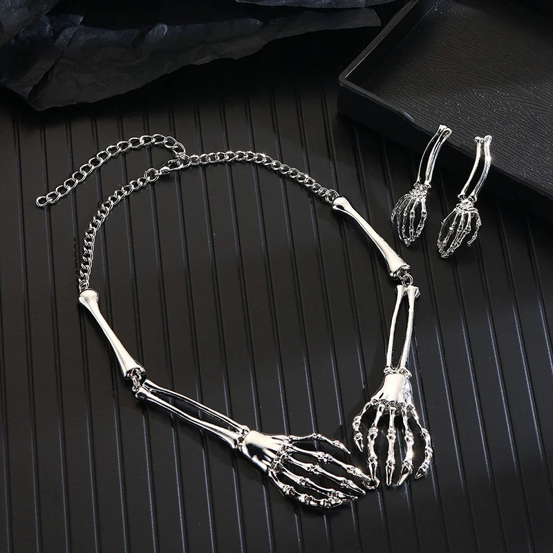 Classic Punk Skull Pirate Skeleton Jewelry Sets For Women Men Halloween Gothic Biker Statement Choker Necklace Vintage Earrings