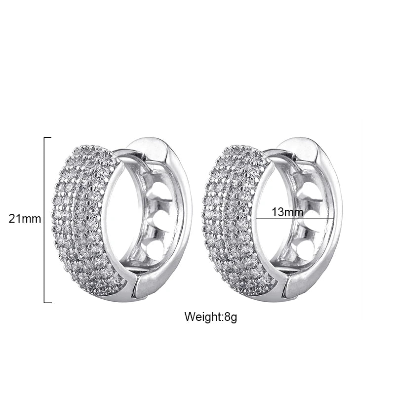 Luxury AAAA Zirconia Round Huggie Hoop Earrings For Women Geometric Ear Buckle Wedding Engagement Party Trendy Classic Jewelry