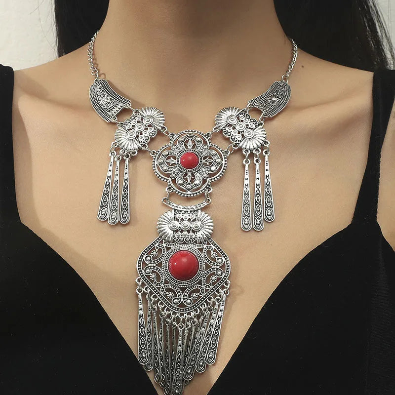 Bohemian Vintage Maxi Choker Necklace For Women Big Statement Ethnic Gypsy Collar Necklace Tassel Geometric Collier Jewelry