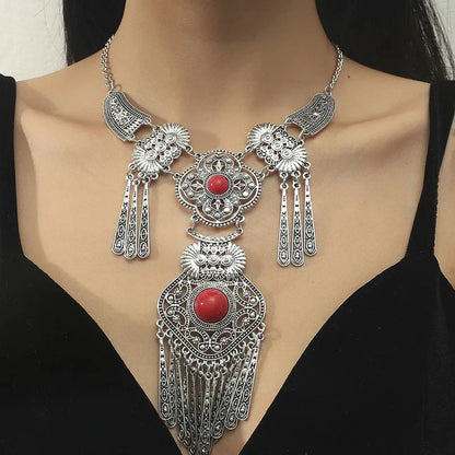 Bohemian Vintage Maxi Choker Necklace For Women Big Statement Ethnic Gypsy Collar Necklace Tassel Geometric Collier Jewelry