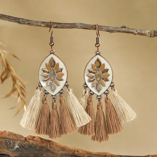 Vintage Ethnic Wooden Tassel Women's Jewelry Sets Bohemian Long Sweater Chain Holiday Daily Pendant Necklace Drop Earrings Gift