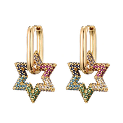 LOVBEAFAS Trendy Star Gold Color Geometric Hoop Earrings For Women Zircon Female Drop Earrings Engagement Elegant Brand Jewelry