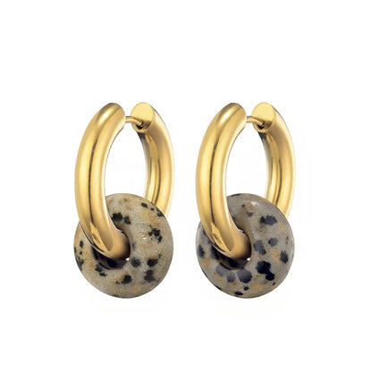 Classic Fashion Natural Stone Round Bead Hoop Earrings Woman Turquoises 3.0mm Thick Stainless Steel Ear Buckle Earrings Jewelry