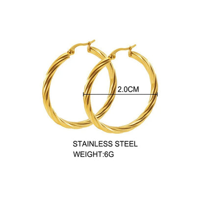Classic Trendy Twisted Round Hoop Earrings For Women Stainless Steel 3mm Thick Ear Buckle Earrings Vintage Jewelry Accessories