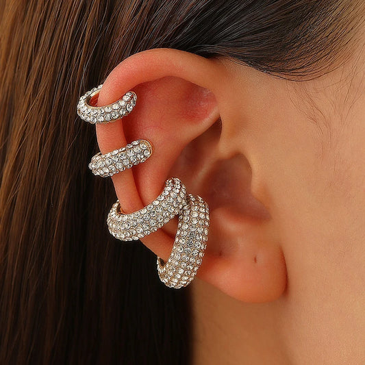 1PC C Shape Round Cartilage Clip Earrings Women Fake No Pierced Earrings Rhinestone Crystal Circel Geometric Ear Cuff Jewelry