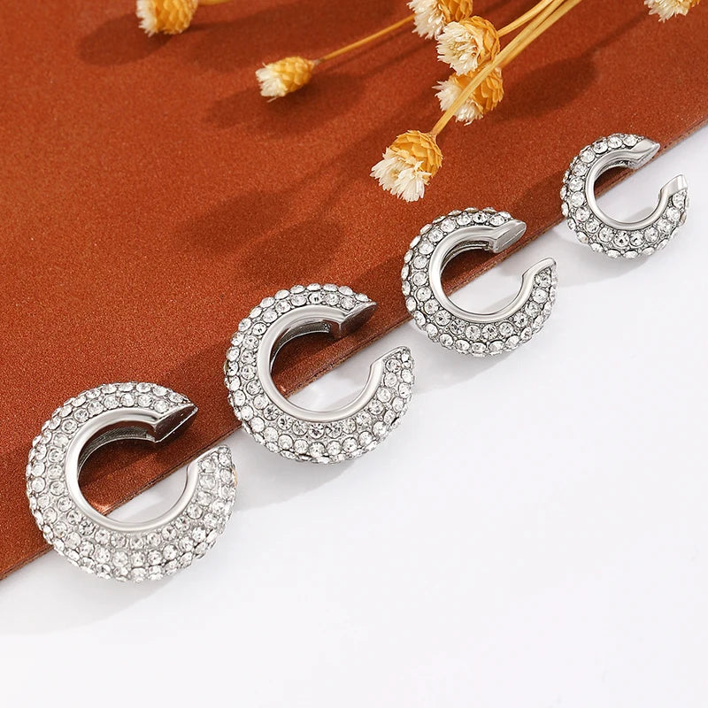 1PC C Shape Round Cartilage Clip Earrings Women Fake No Pierced Earrings Rhinestone Crystal Circel Geometric Ear Cuff Jewelry