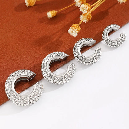 1PC C Shape Round Cartilage Clip Earrings Women Fake No Pierced Earrings Rhinestone Crystal Circel Geometric Ear Cuff Jewelry