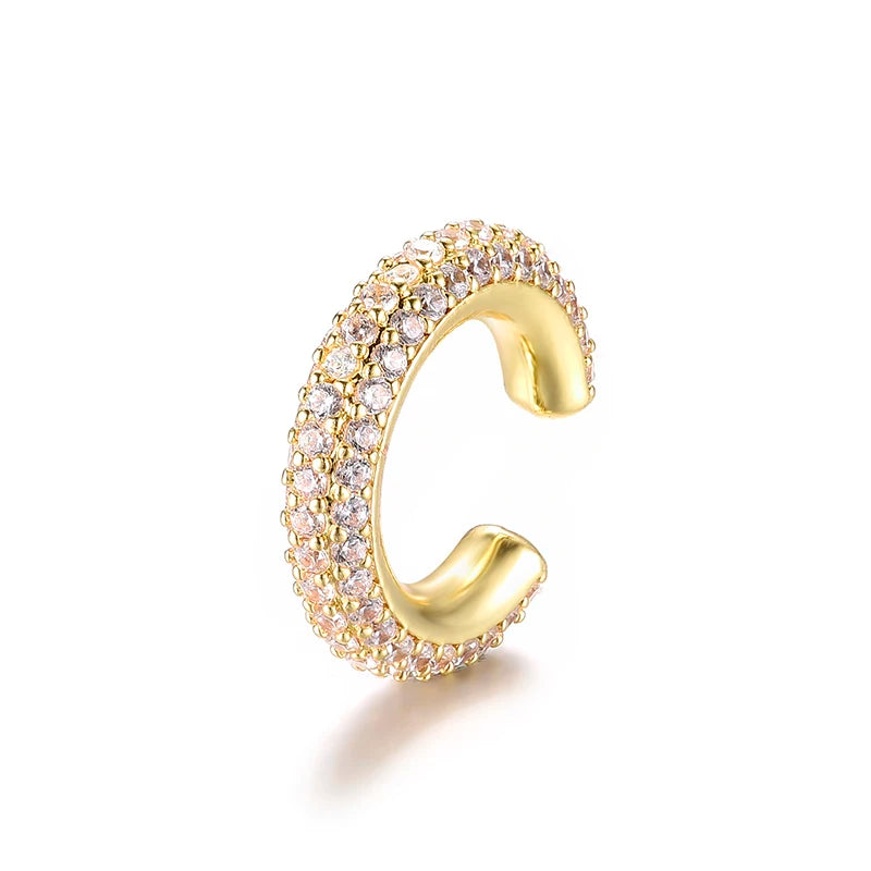 IPC Round C Shape Cartilage Clip Earrings For Women Fake No Pierced Earrings AAAA Zirconia Geometric Jewelry Gold Silver Color
