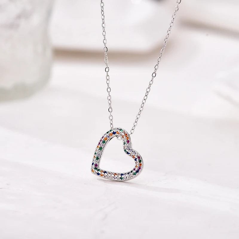Fashion Classic Heart Zincon Pendant Necklace For Women Stainless Steel Chain Vintage Choker Necklace Female Daily Jewelry Gift